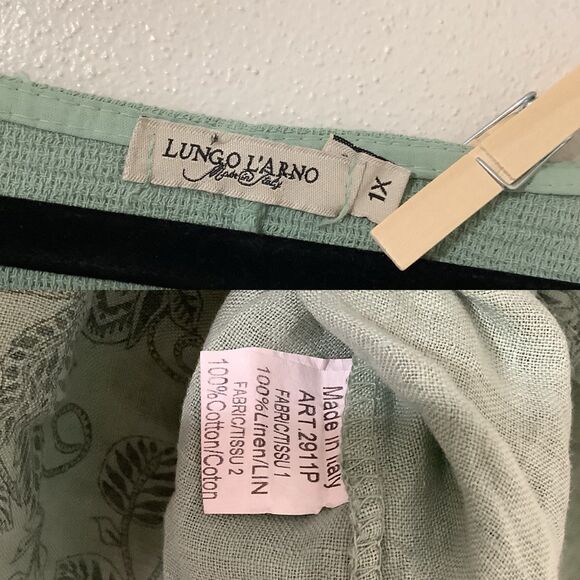 Green Lagenlook Cottagecore Bohemian Boho Hippie Cotton Linen Gauzy Blouse 1X - Picture 8 of 8